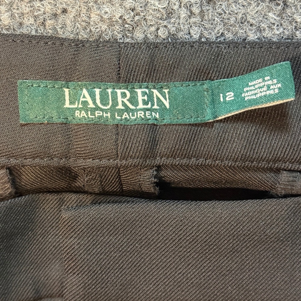 Lauren Ralph Lauren Black Wool Blend Tuxedo Dress Pants Satin Stripe Size 12 - Picture 2 of 16